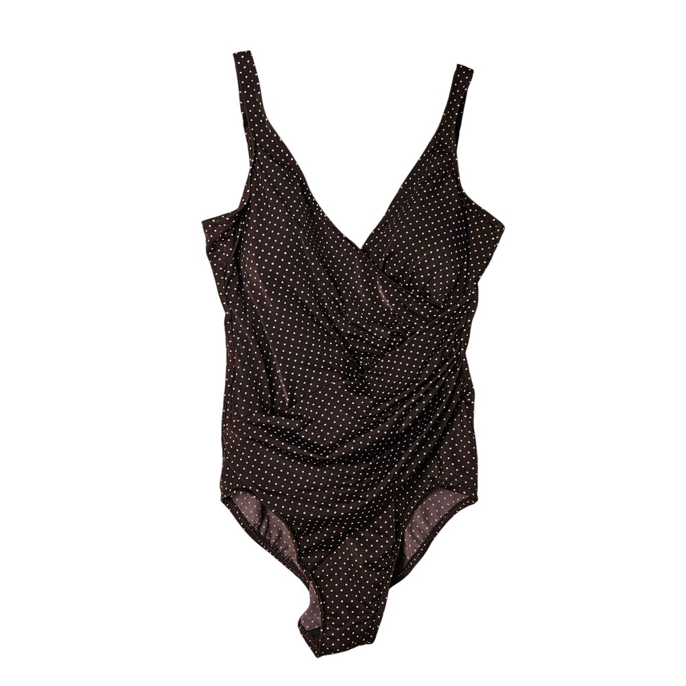 Miraclesuit Oceanus One Piece Pin Point Brown Polka Dot Wrap Swimsuit Women's 16